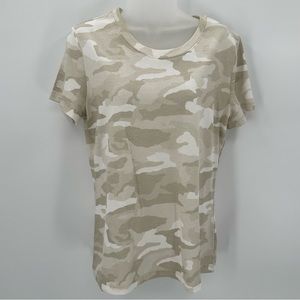 UNDER ARMOUR Tee M Womens Loose Fit Camo Beige Short Sleeve Cotton Blend